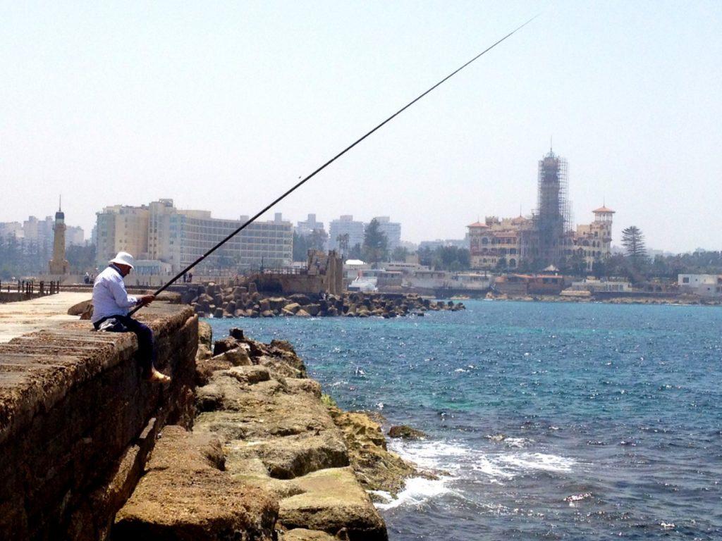 alexandria egypt man fishing