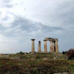 ancient corinth ruins under cloudy sky