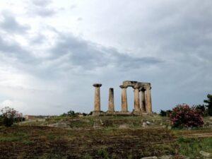 ancient corinth ruins under cloudy sky