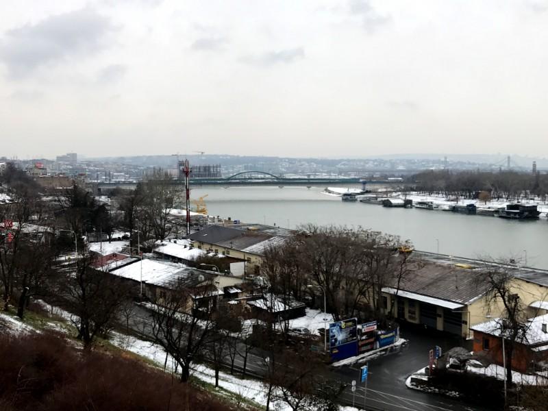 view of frozen danube river from belgrade castle