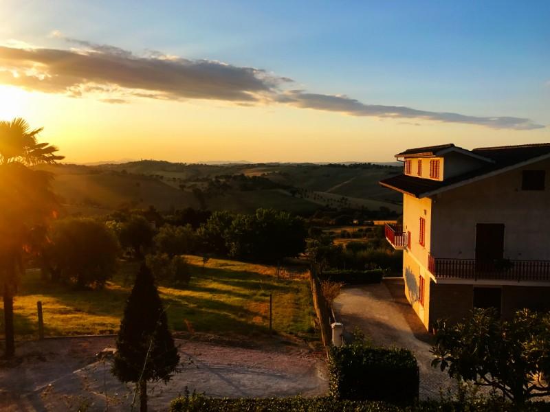 Beautiful view to Italian hills from belvedere ostrense village during sunrise