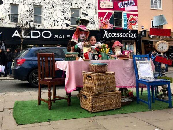 guy dressed like the guy from the chocolate factory movie in camden town, london