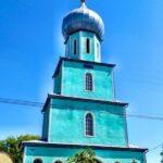 blue church tower in chisinau