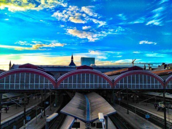 blue sky over railway station in copenhagen