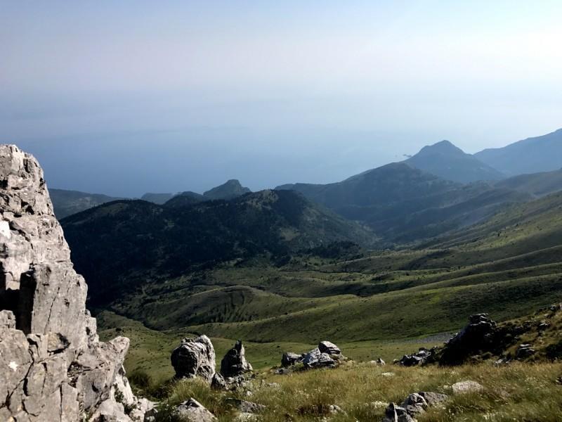 View of the Aegean Sea from near the top of mount dirfys, highest mountain on euboea island