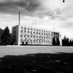 public building in floresti black and white