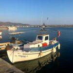 fishing boat on karystos town port on south euboea in greece