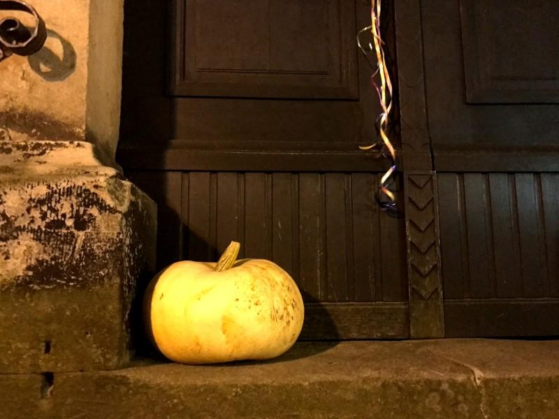 pumpkin in front of wooden door - konigstein saxony photos