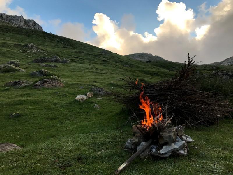 bonfire on mount kyllini in greece