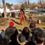 man on stilts in larissa city in greece