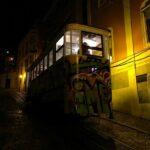 tram in lisbon at night