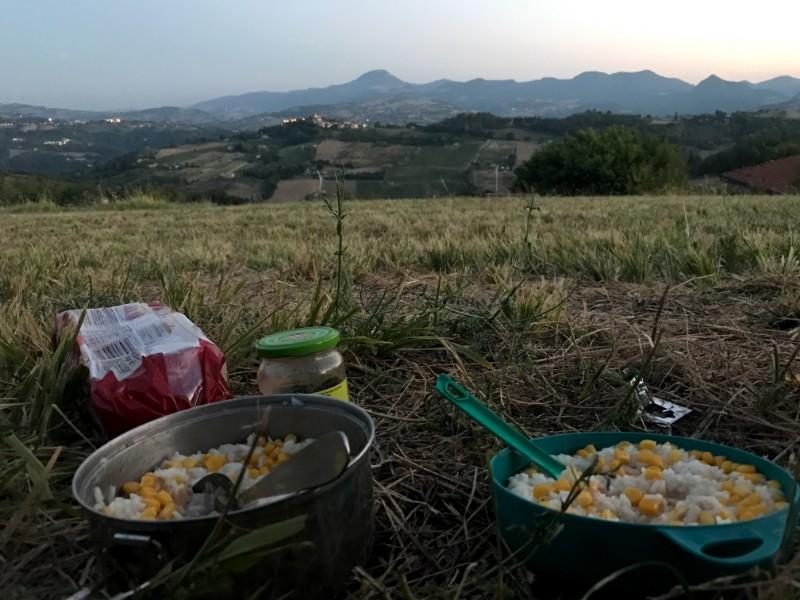 bush dinner with great mountain view near poggio san marcelo village in marche italy