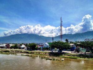 Palu, sulawesi and mountains on background