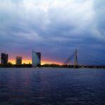 amazing sunset over riga and daugava river