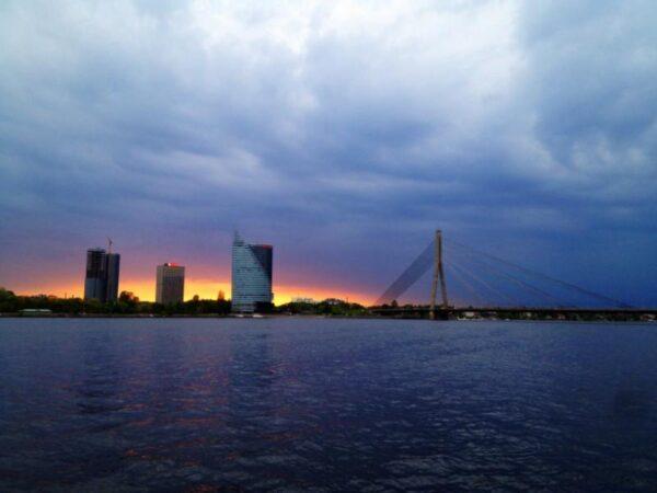 amazing sunset over riga and daugava river