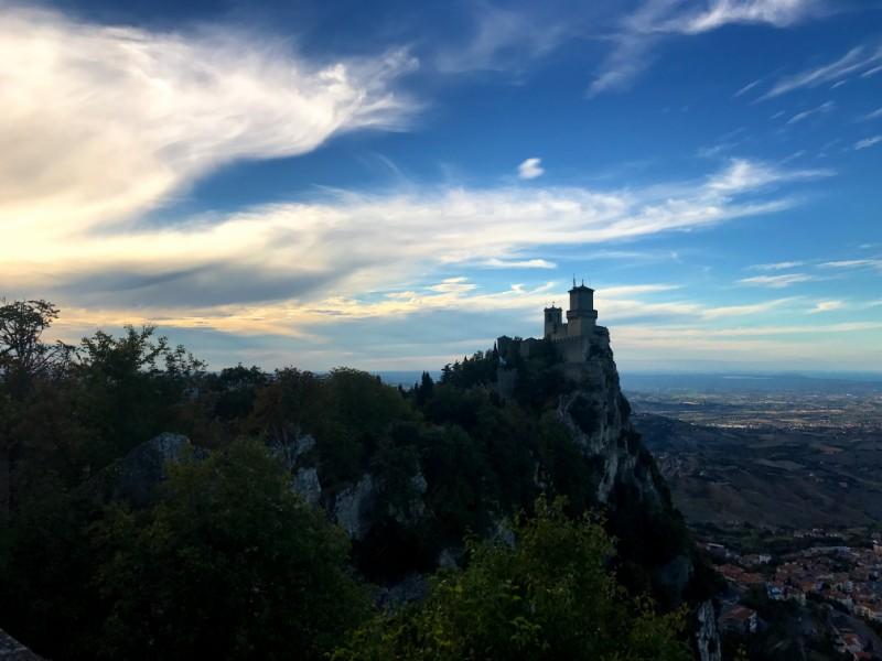 San marino castle under beutiful blue sky with soft clouds