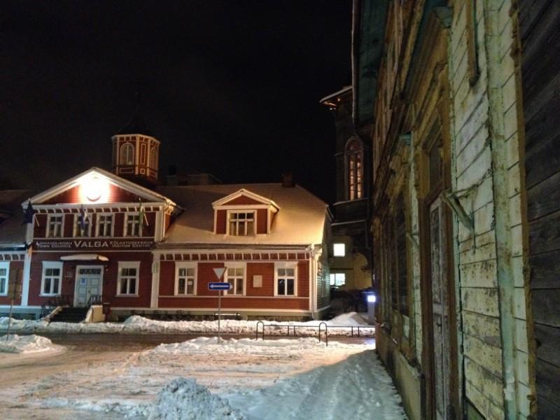 valga town council by night in the winter