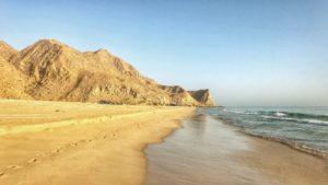 Nice morning view of As Sifah Beach camping oman road trip