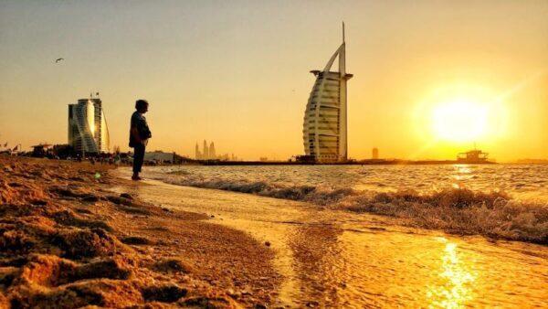 View of Jumeirah 'sail' hotel from Sunset Beach