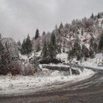 A snowy road in Fierze, Shkoder County, Albania