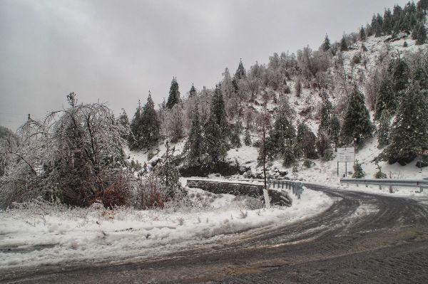 A snowy road in Fierze, Shkoder County, Albania