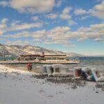 Winter snow at the lake in pogradec albania