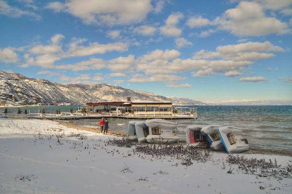 Winter snow at the lake in pogradec albania