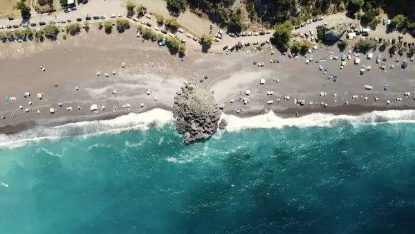 best beaches on evia island, limnionas beach drone vertical photo
