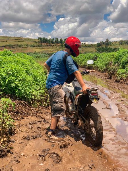 Stuck in the mud with enduro bike in madagascar