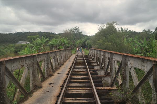 Dilapidated railway-pedestrian bridge andasibe village madagascar