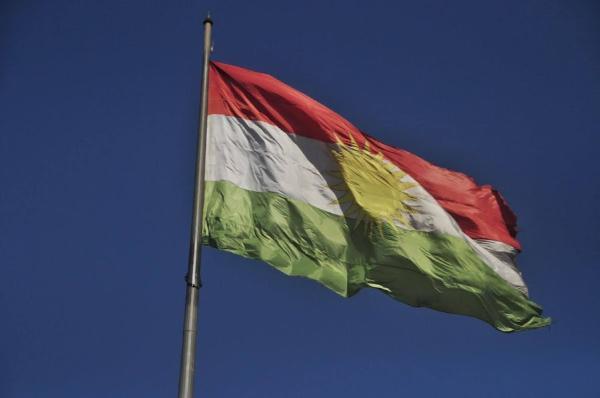 Gigantic Kurdish flag atop the fort of Erbil