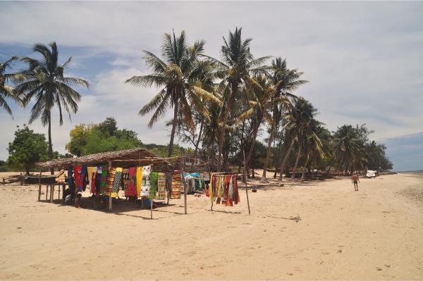 beach cloth shop below palms at ifaty beach toliara madagascar