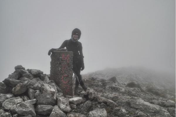 On the summit of Mount Dirfys foggy day