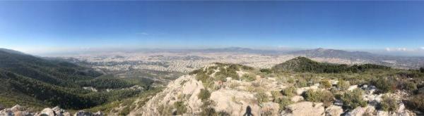 Panoramic view of Athens from Mount Hymettus' ridge - hiking on Mount Hymettus