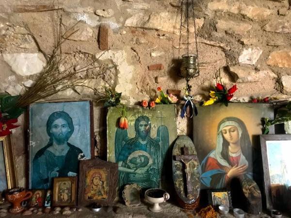 chiristian orthodox icons in ancient church in penteli mountain 