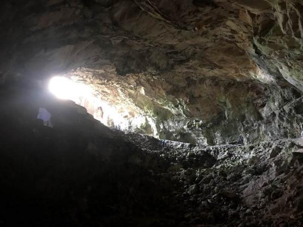 Inside davelis cave on penteli mountain