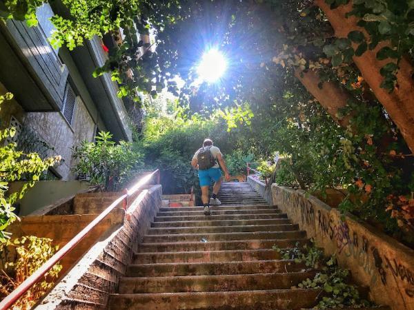 Ascending towards Strefi Hill through the picturesque stairways of Exarcheia