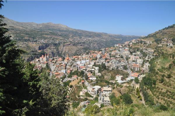 Bsharri town view from above, lebanon mountain trail