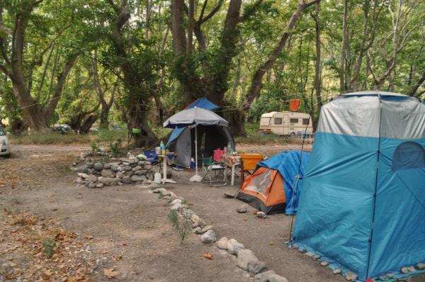 Camping on the riverbed at chiliadou beach, evia island