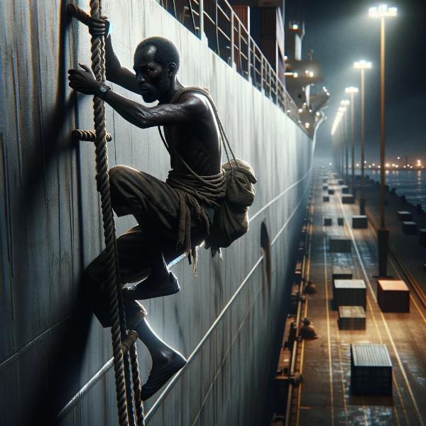 αφρικανός μετανάστης ανεβαίνει λαθραία σε πλοίο