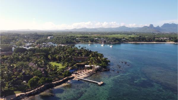 drone image of balaclava marine park (turtle bay) in mauritius