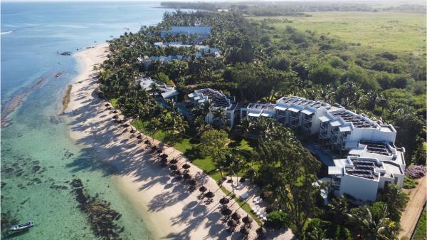 drone photo of turtle bay (balaclava) beach in mauritius