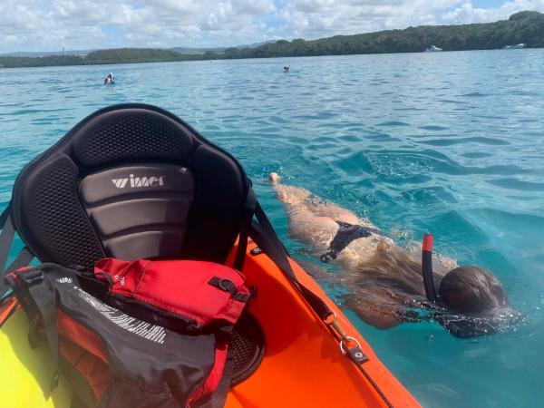 snorkeling in blue bay, mauritius after kayaking there from mahebourg