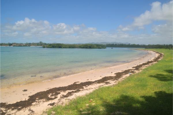 view of Bras d’Eau Public Beach in eastern mauritius