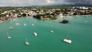 drone view of grand baie, mauritius