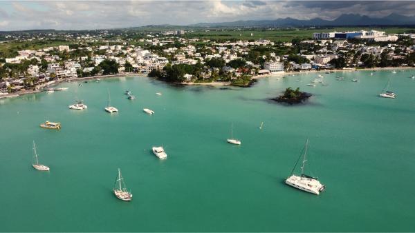 drone view of grand baie, mauritius