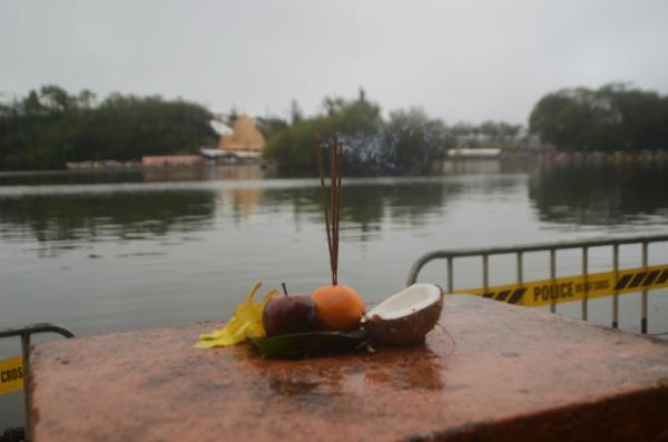 fruit and incense offerings at shiva festival in grand bassin lake, mauritius