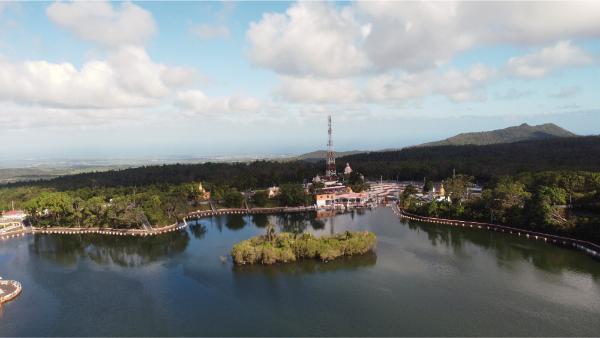 aerial view of grand bassin lake in mauritius