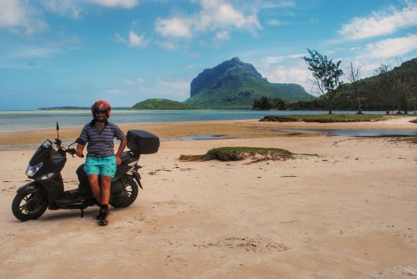 View of le morne brabant mountain from the beach