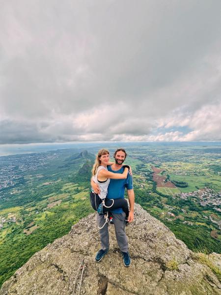 couple on top of pieter both mountain in mauritius